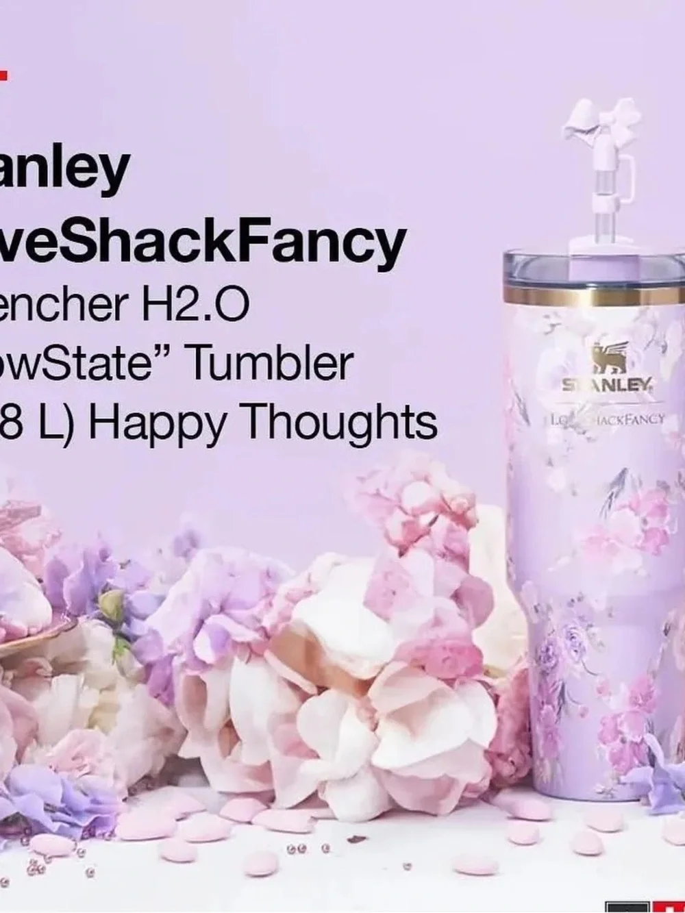 NEW Stanley x LoveShackFancy 40oz Happy Thoughts Lavender Floral Travel Tumbler - Picture 2 of 10